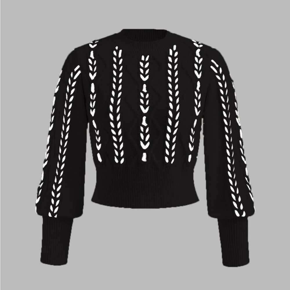 Commense Black and White Patterned Women's Sweater